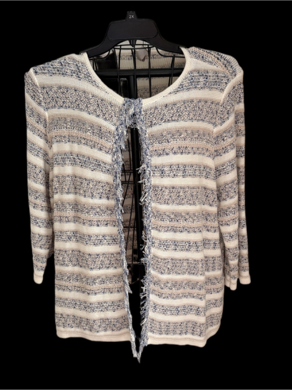 Chico's Striped Open-Front Women's Sweater Cardigan - Cream & Blue